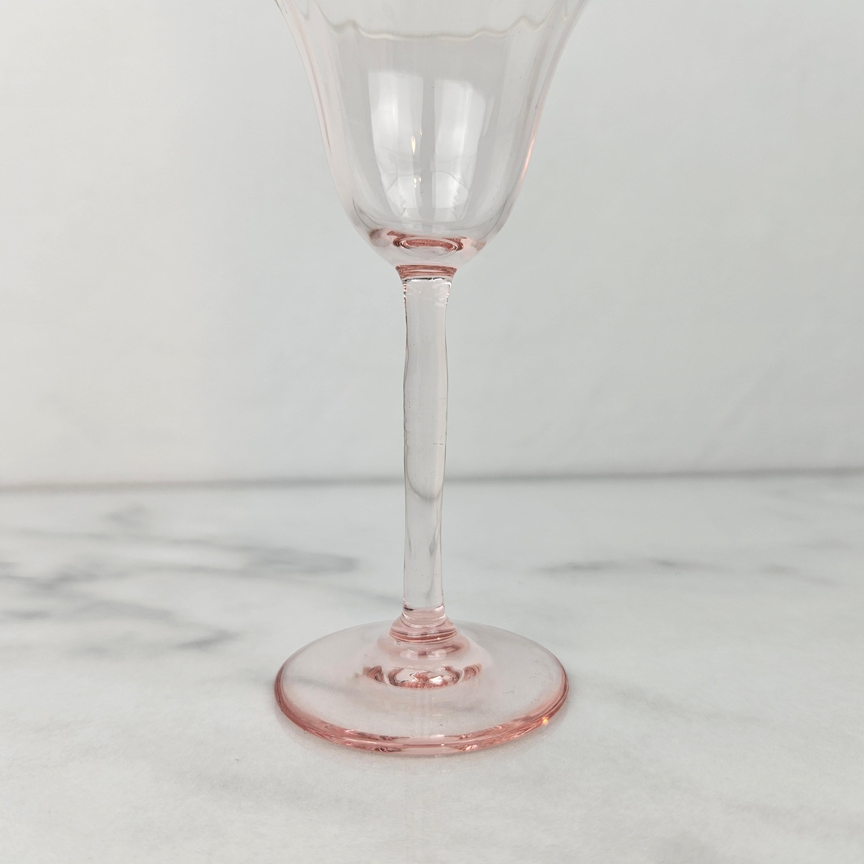 Early 20th Century Charming Set of 7 Hand-Blown Full Colored Ribbed Liqueur Glasses, Ca. 1920 For Sale