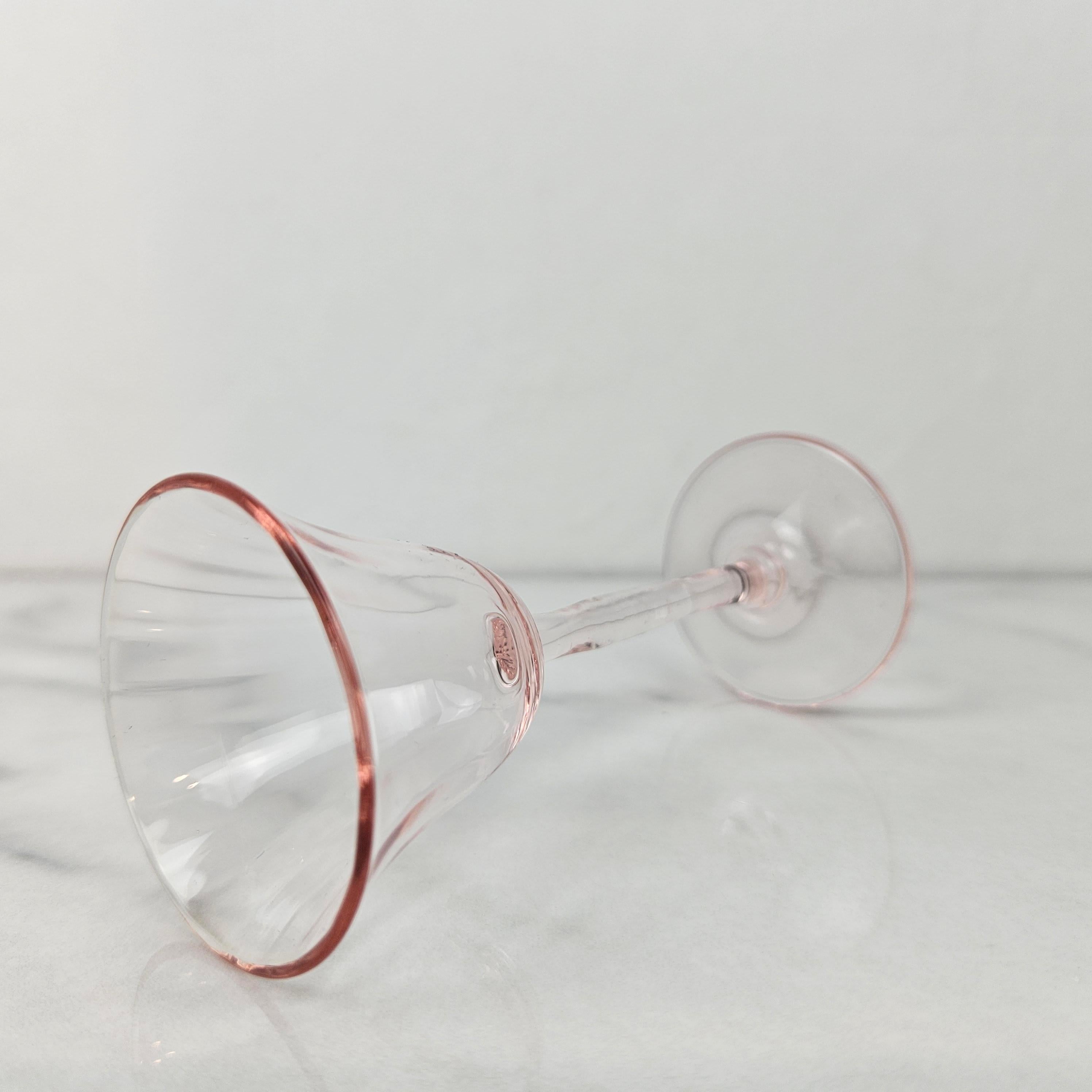 Blown Glass Charming Set of 7 Hand-Blown Full Colored Ribbed Liqueur Glasses, Ca. 1920 For Sale