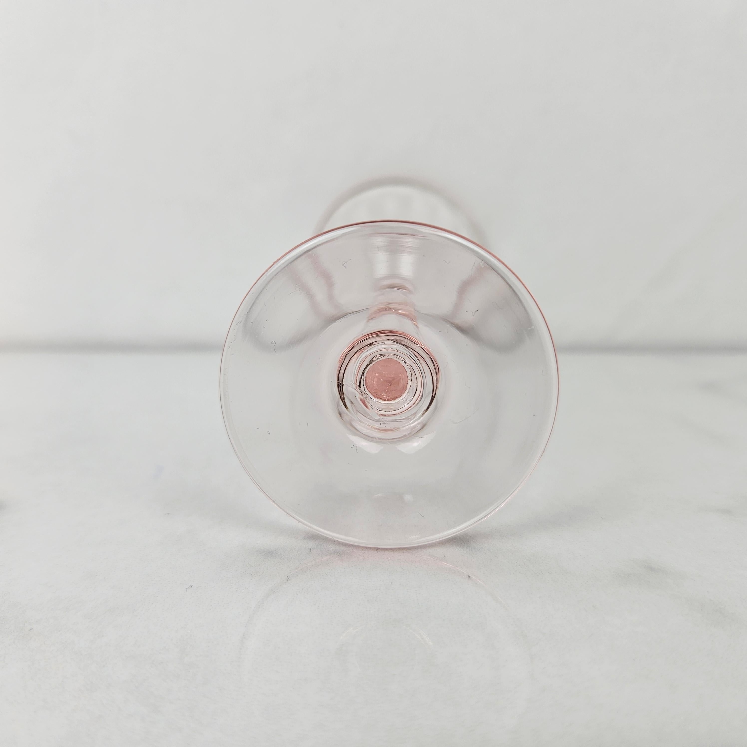 Charming Set of 7 Hand-Blown Full Colored Ribbed Liqueur Glasses, Ca. 1920 For Sale 1