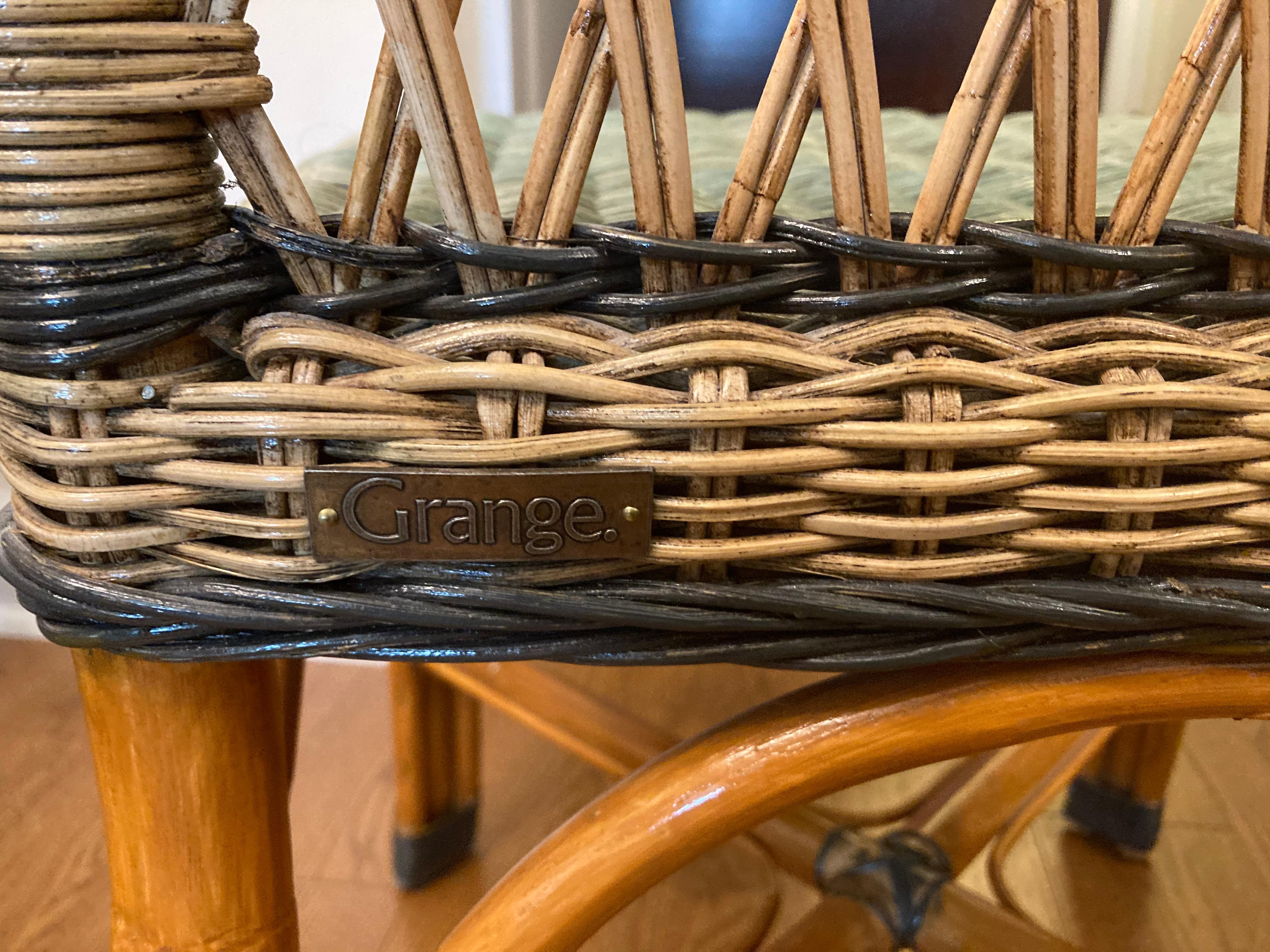 Charming Set of 8 Grange Stained Rattan and Wood Dining Chairs 14