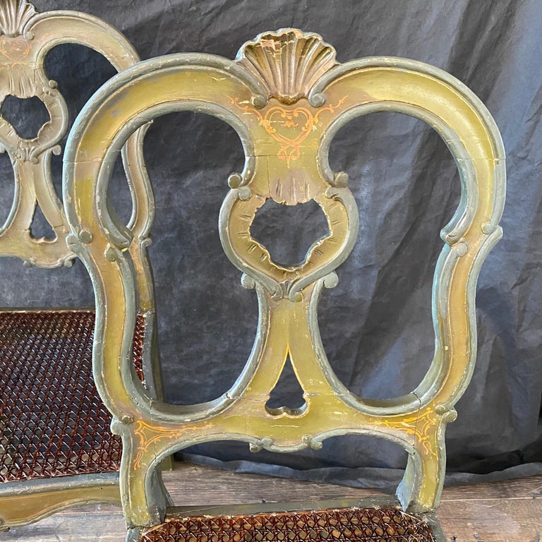 Charming Set of Four French Antique Louis XV Caned Dining Chairs 6