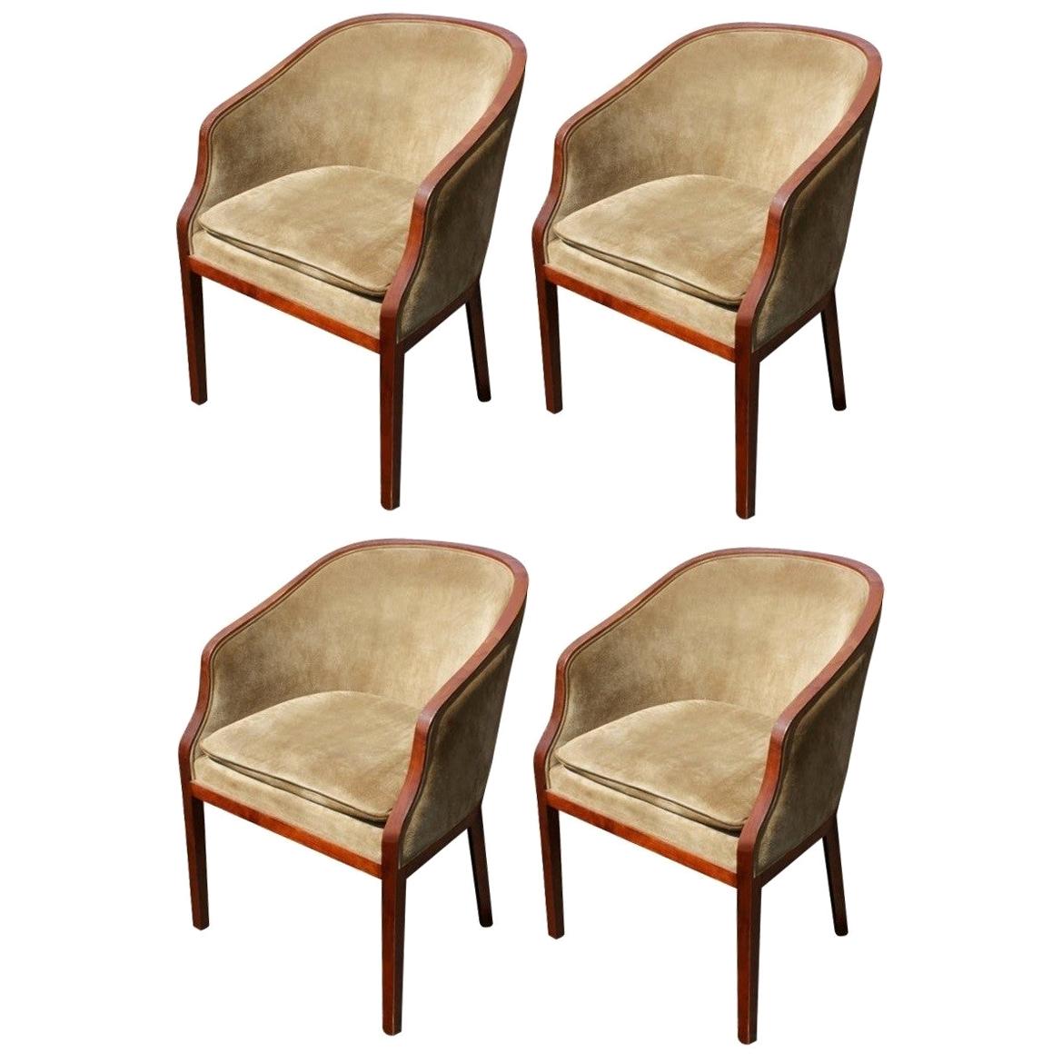 Charming Set of Four Suede Ward Bennett Brickel Armchairs