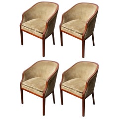 Charming Set of Four Suede Ward Bennett Brickel Armchairs