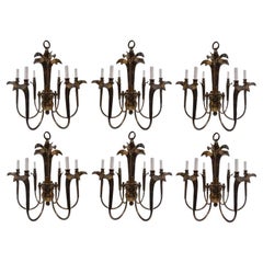 Used Charming Set of Six Brass Chandeliers