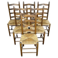 Charming Set of Six French Ladderback Rush Seat Dining Side Chairs