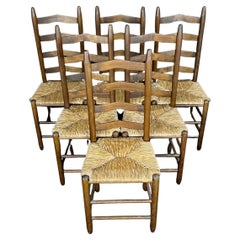 Charming Set of Six French Ladderback Rush Seat Dining Side Chairs
