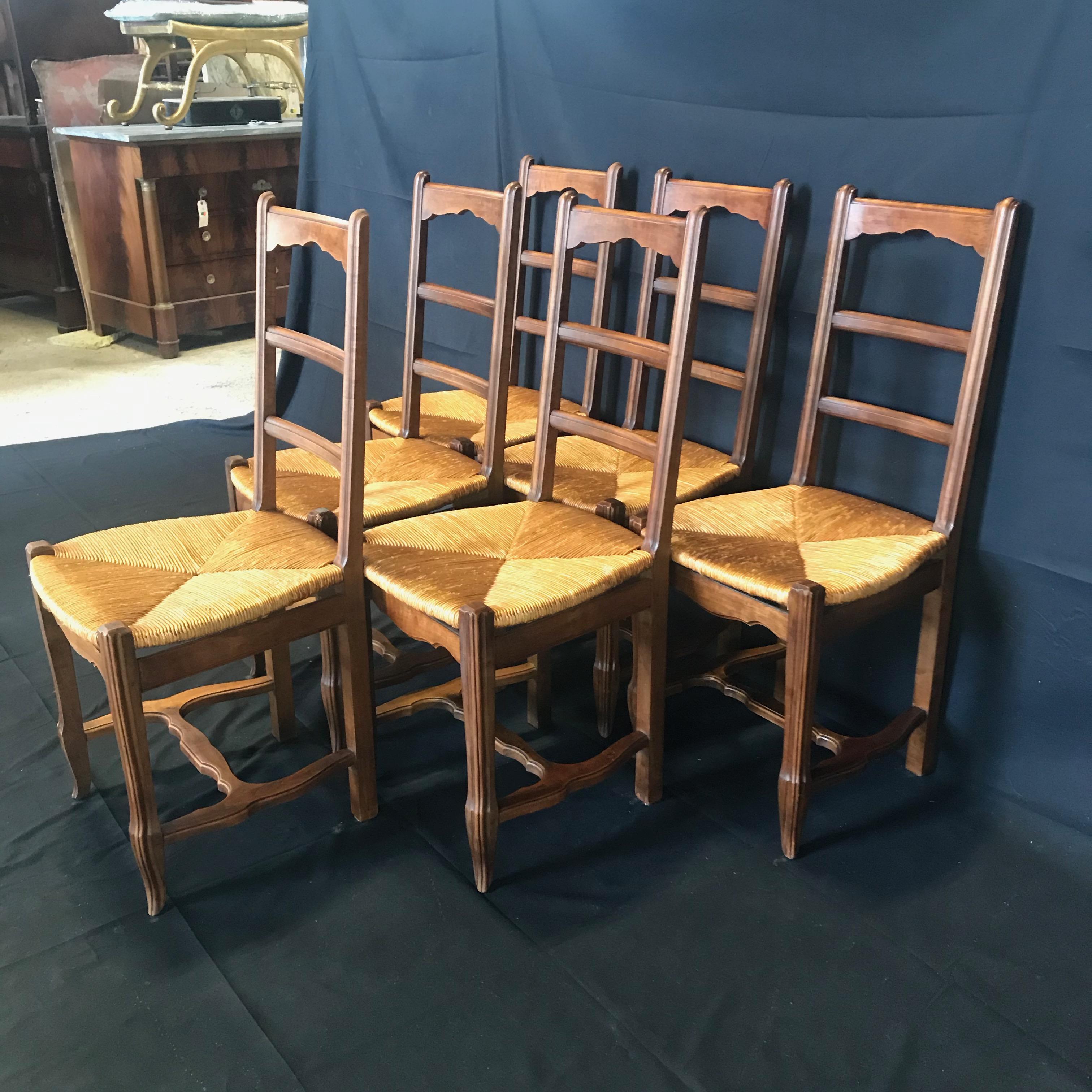french rush seat dining chairs