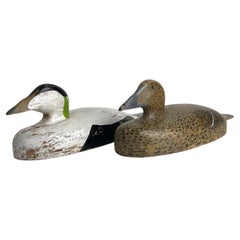 Antique Charming Set of Two Duck Decoys, so-called Eider/Cuddy's Ducks Early 20th C.