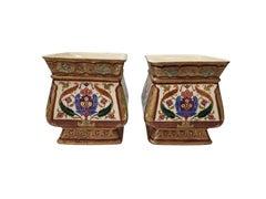 Charming set of two planters, flower pots, enamel, Schramberg, Germany, 1890