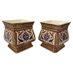 Charming set of two planters, flower pots, enamel, Schramberg, Germany, 1890 Charming set of two planters, flower pots, enamel, Schramberg, Germany, 1890