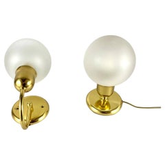 Charming Set of Wall Sconce and Table Lamp in Milk Glass and Gilt Brass, Vintage