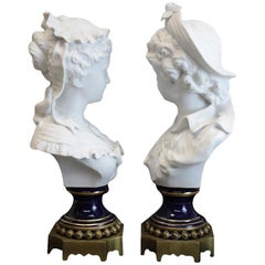 Charming Sevres France Blanc De Chine Busts on Bronze Base, Late 19th Century