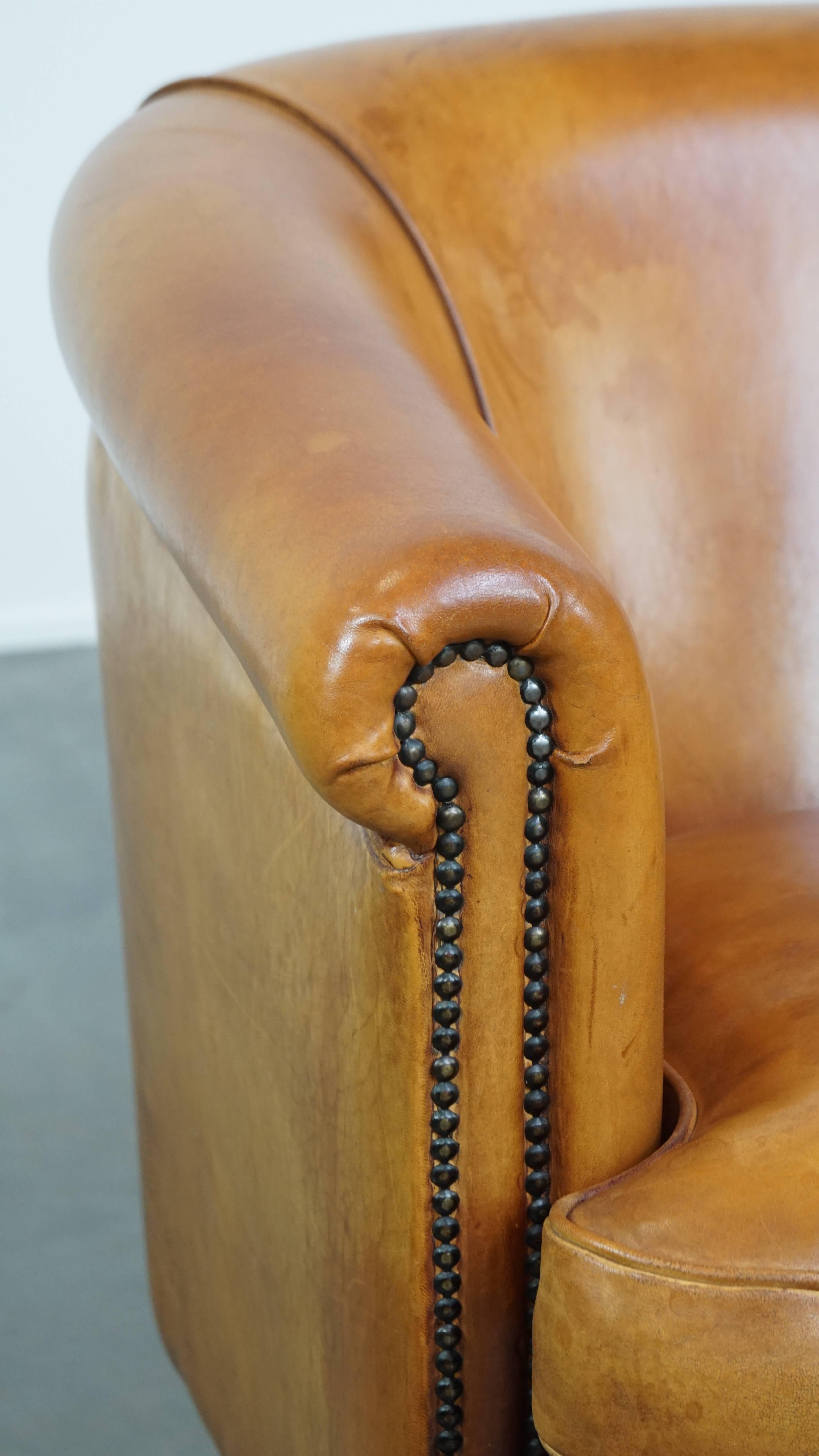 Charming Sheepskin Leather Club Chair with a Warm Color For Sale 4