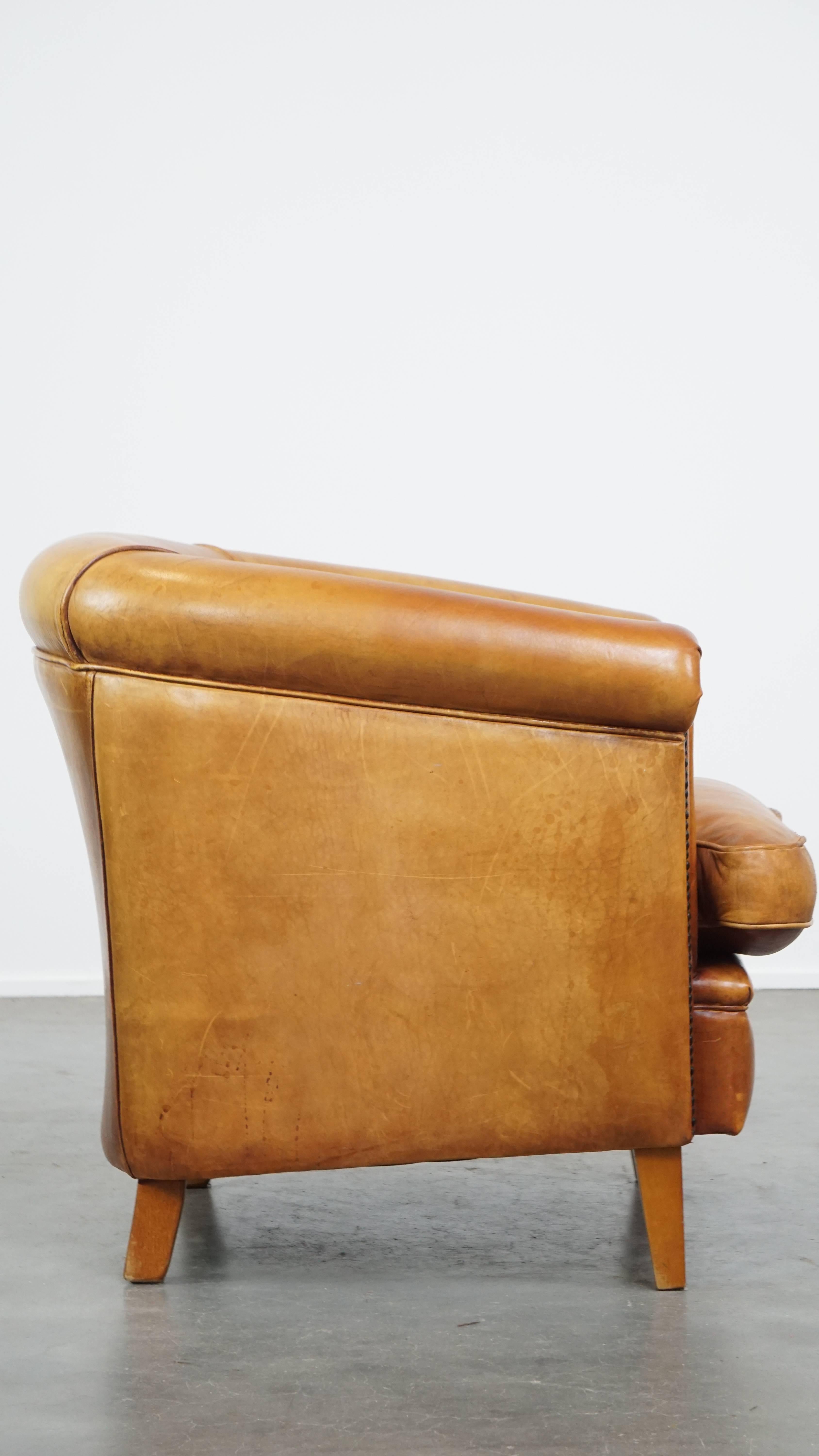 Classical Roman Charming Sheepskin Leather Club Chair with a Warm Color For Sale