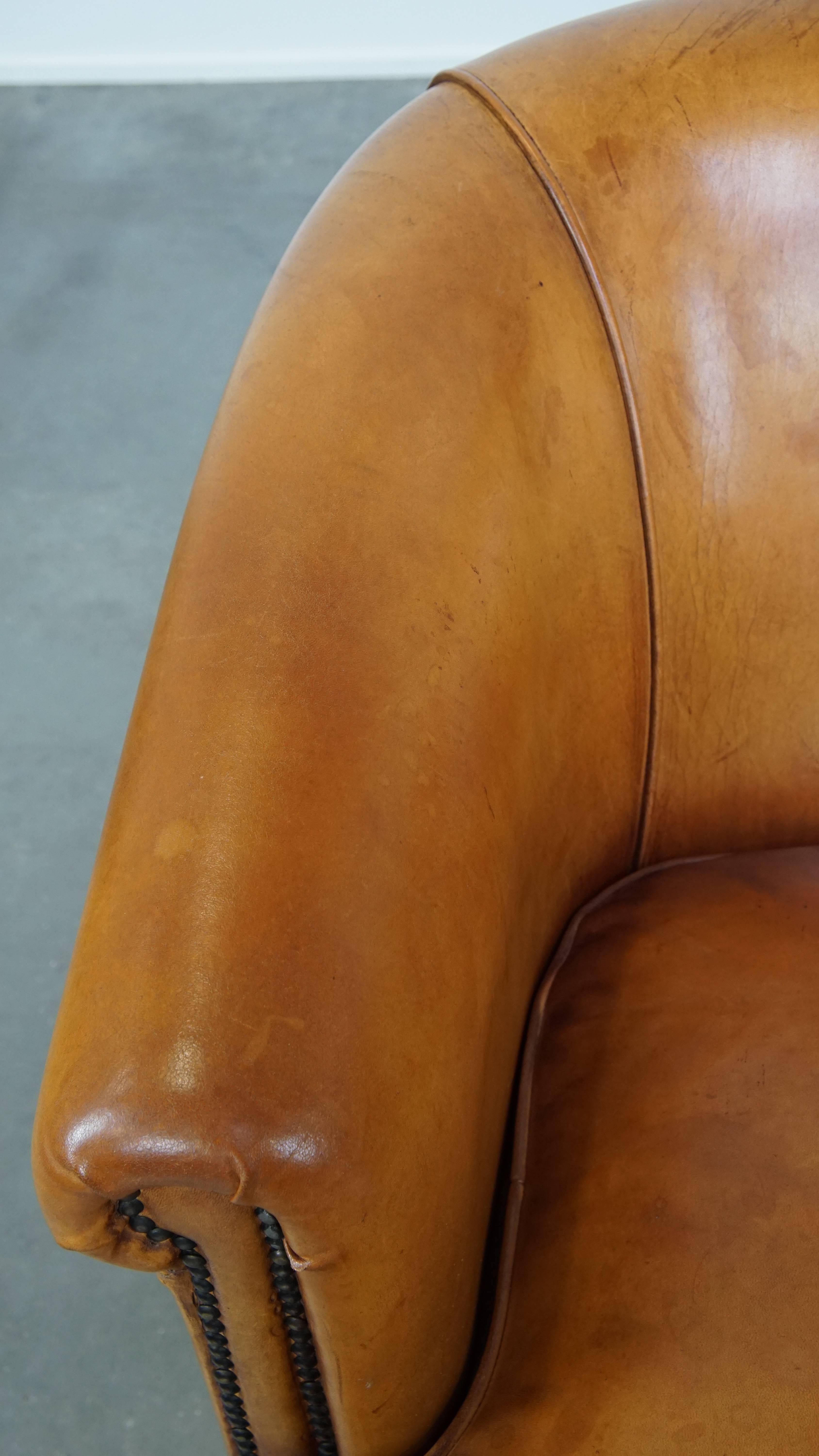 Charming Sheepskin Leather Club Chair with a Warm Color For Sale 1