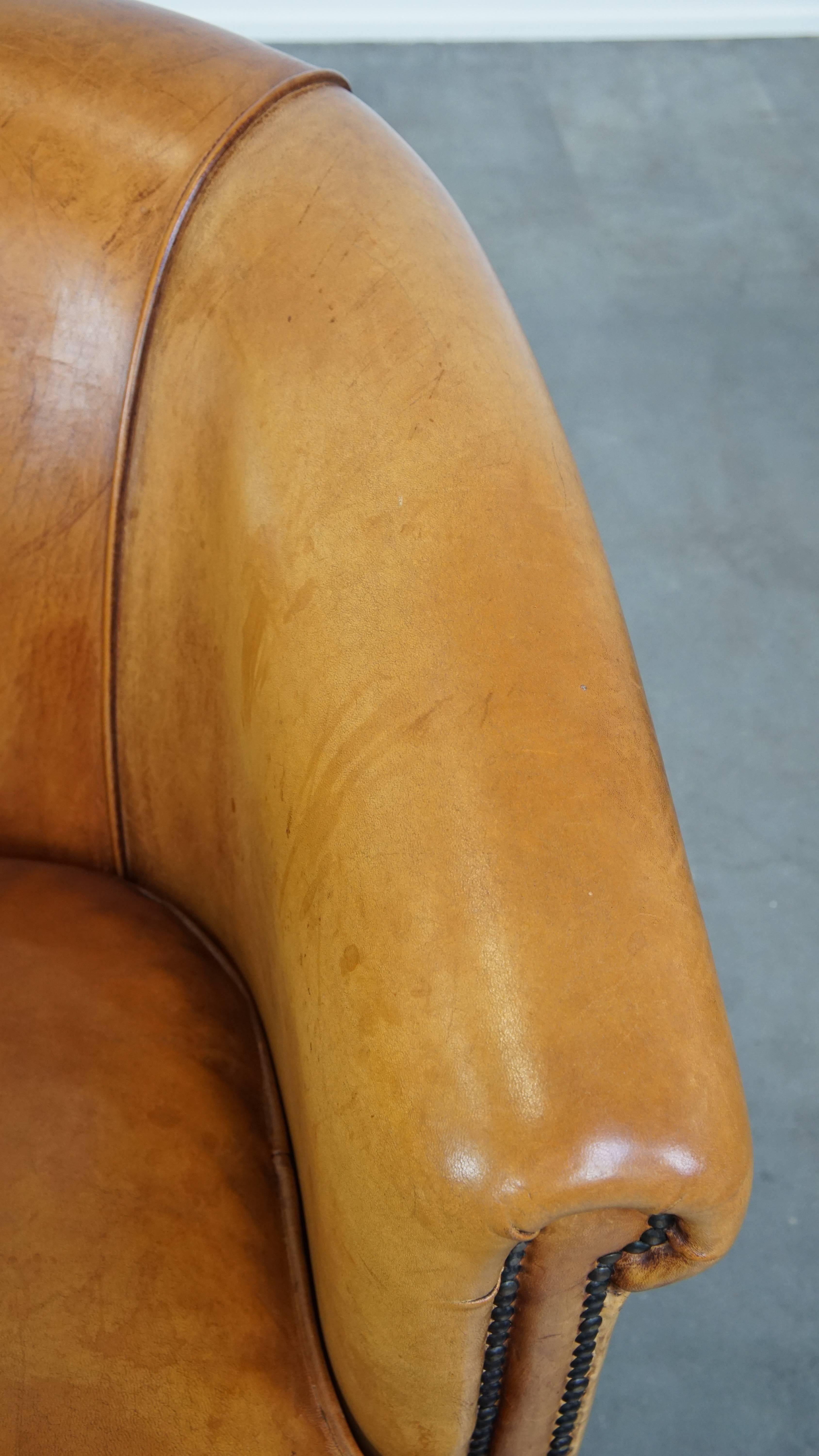 Charming Sheepskin Leather Club Chair with a Warm Color For Sale 2