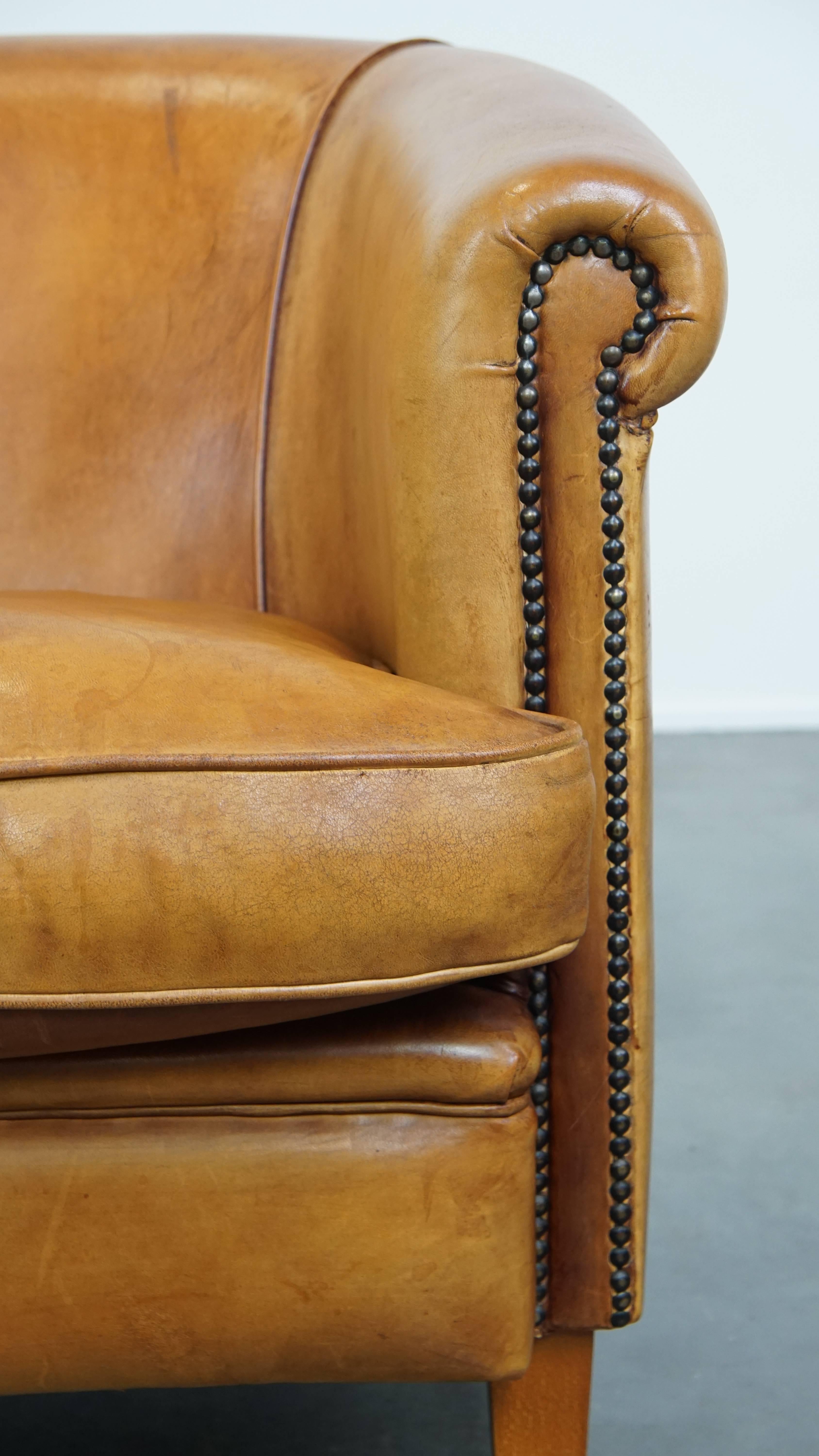 Charming Sheepskin Leather Club Chair with a Warm Color For Sale 3