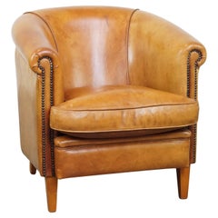 Vintage Charming Sheepskin Leather Club Chair with a Warm Color