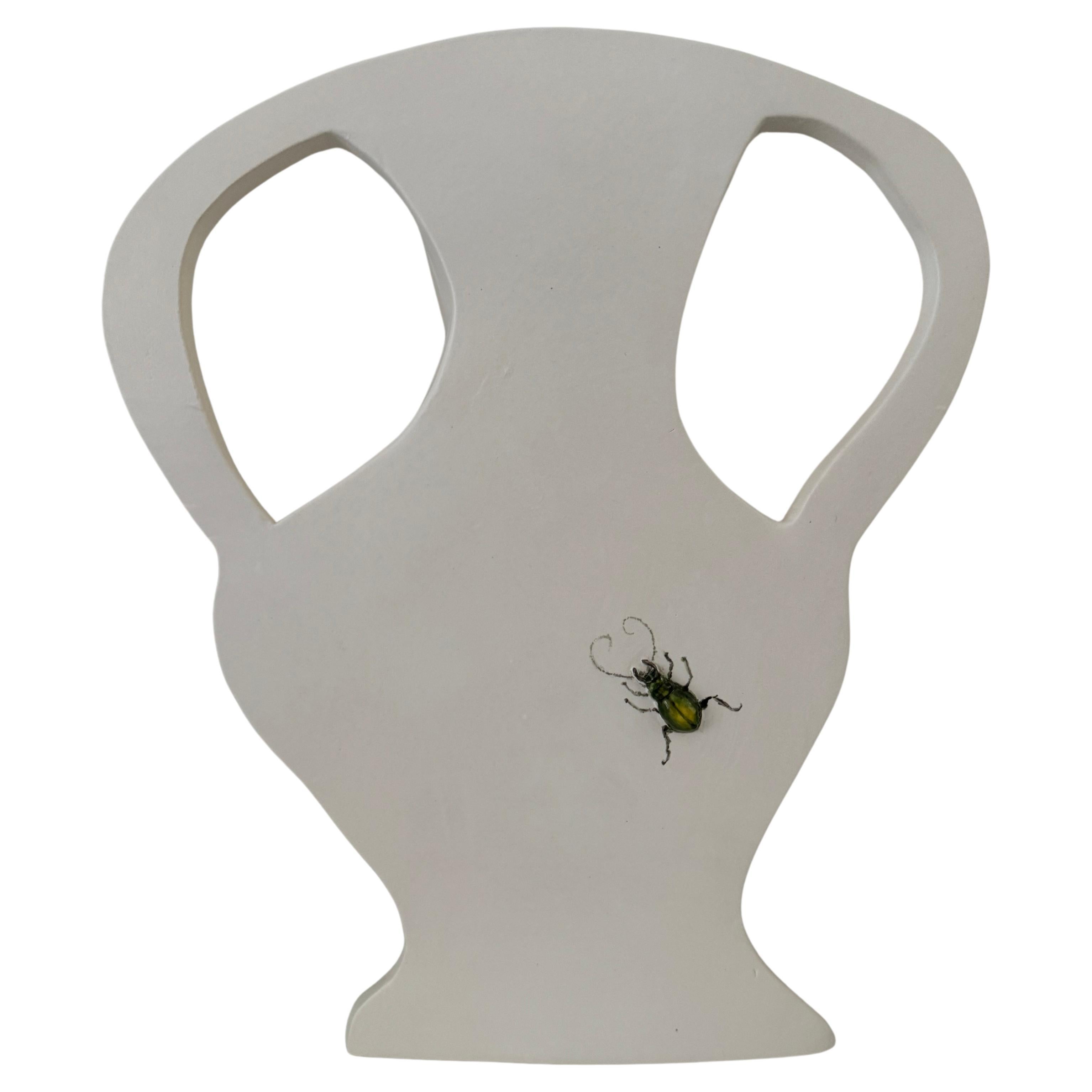 Charming silhouette vase with sculpted hand painted beetle For Sale