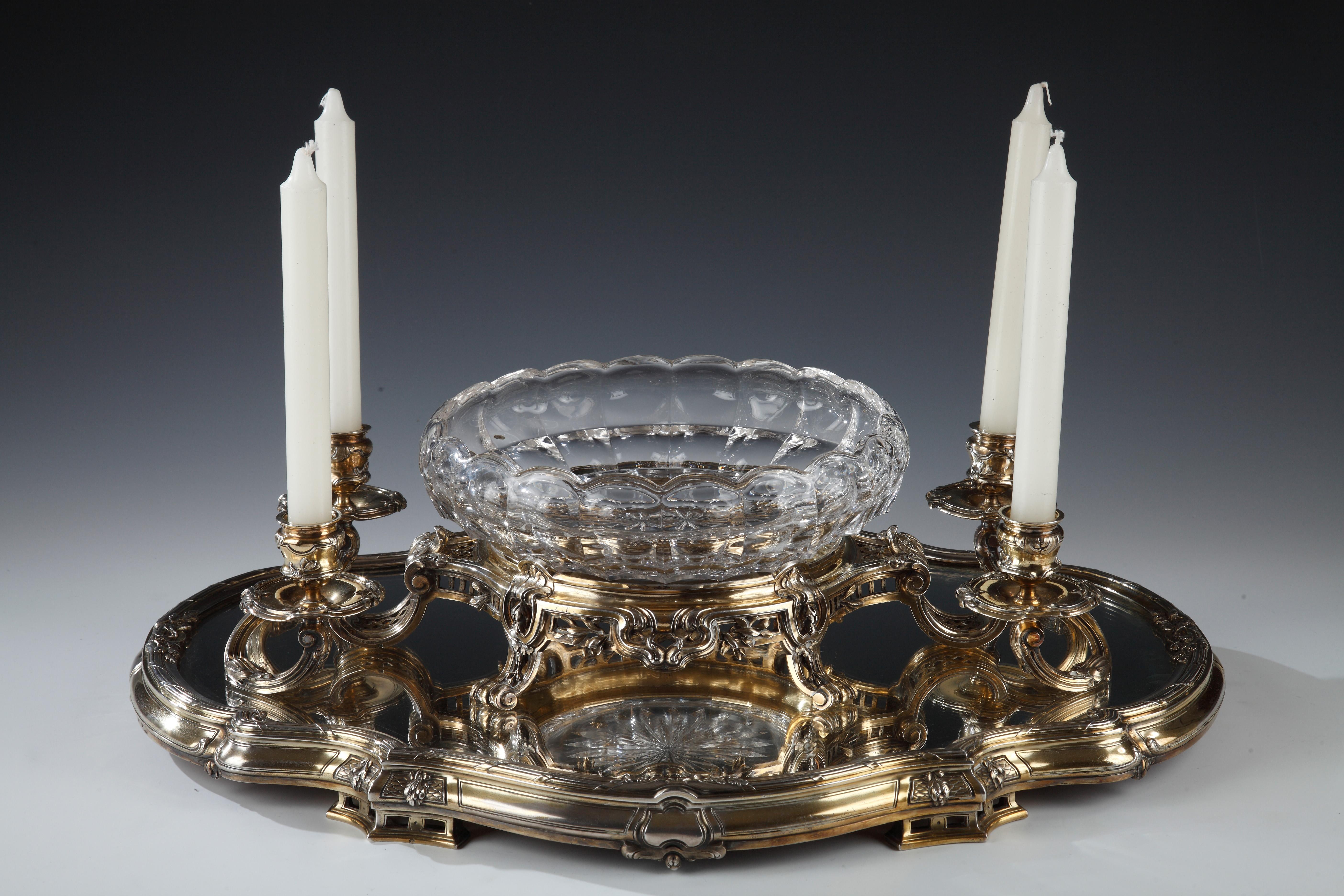 Fine XIX secolo Incantevole centrotavola in argento dorato di Boin-Taburet, Francia, circa 1880 in vendita