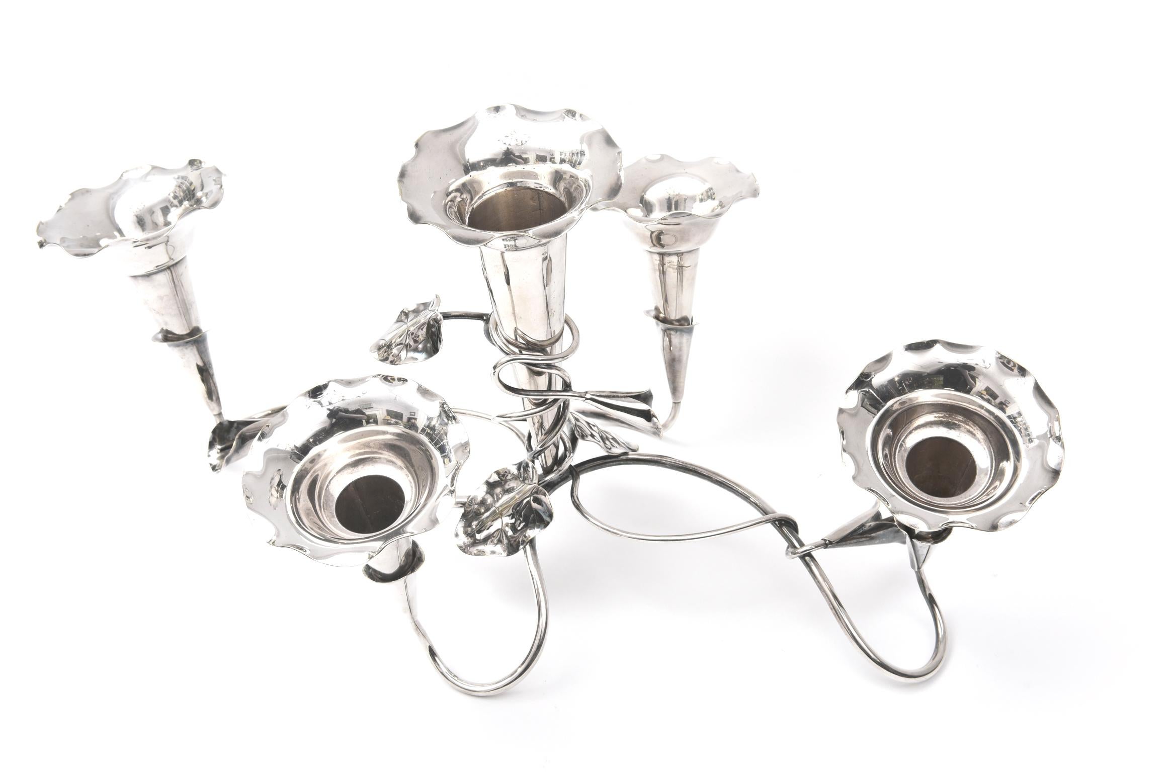 Charming Silver Plate Epergne Centrepiece, Antique Multi Bud Vases 2