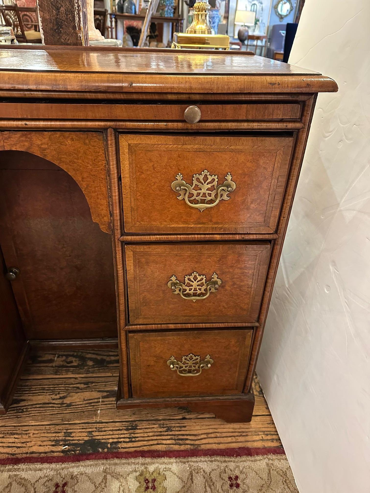 American Charming Small Antique Knee Hole Desk with Slide & Secret Cubbies For Sale