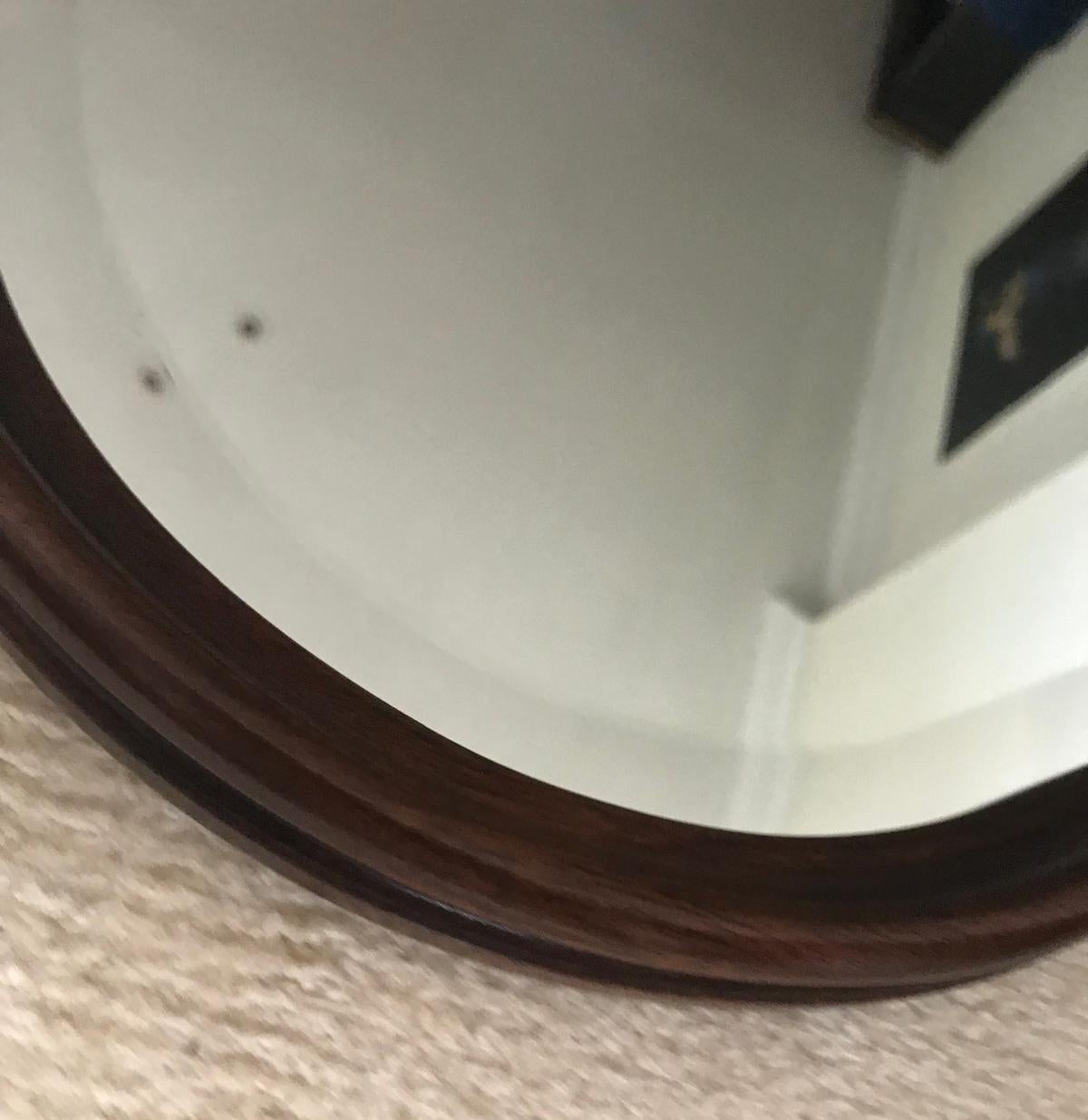Hand-Carved Charming small Edwardian Mahogany framed Arch Top bevelled Mirror