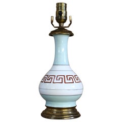 Charming, Small Porcelain Table Lamp with Classic Greel Key Design