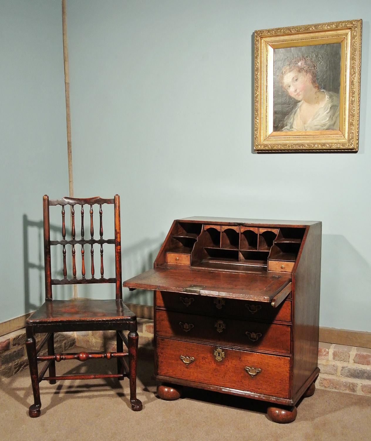 18th Century Small Queen Anne Oak Bureau, circa 1705