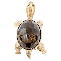 Charming Smoky Quartz Turtle Brooch in 14k