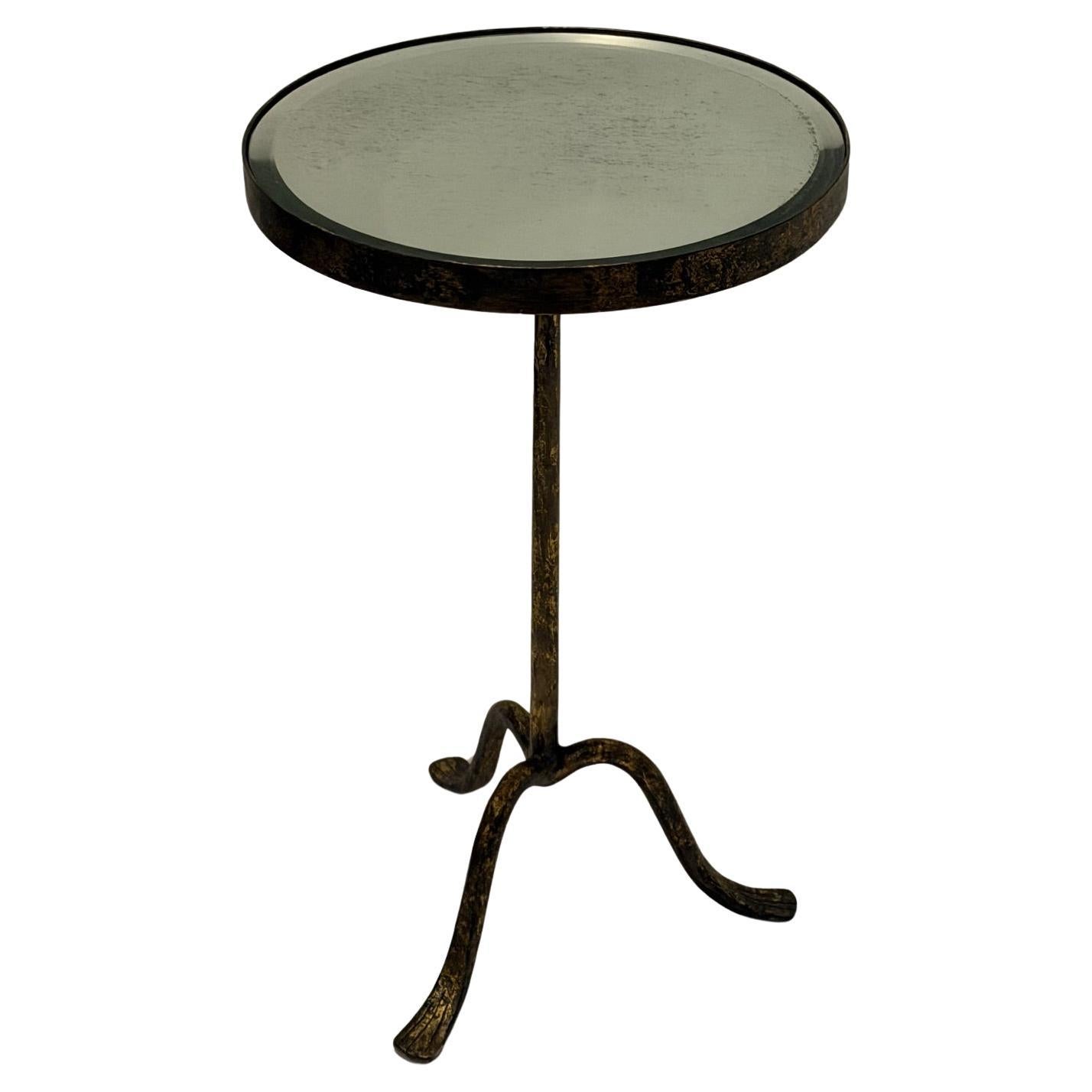 Charming Spanish Round Gilded Iron 
Mirrored Martini Table For Sale