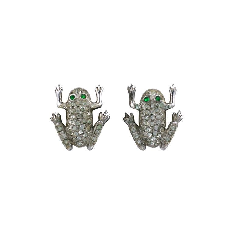 Charming Sterling Pave Frog Earrings For Sale