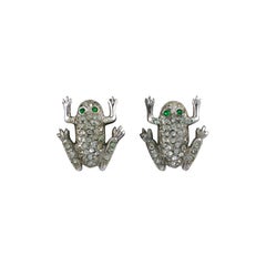 Vintage Charming Sterling Pave Frog Earrings