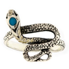 Charming Sterling Silver and Turquoise Coiled Snake Ring
