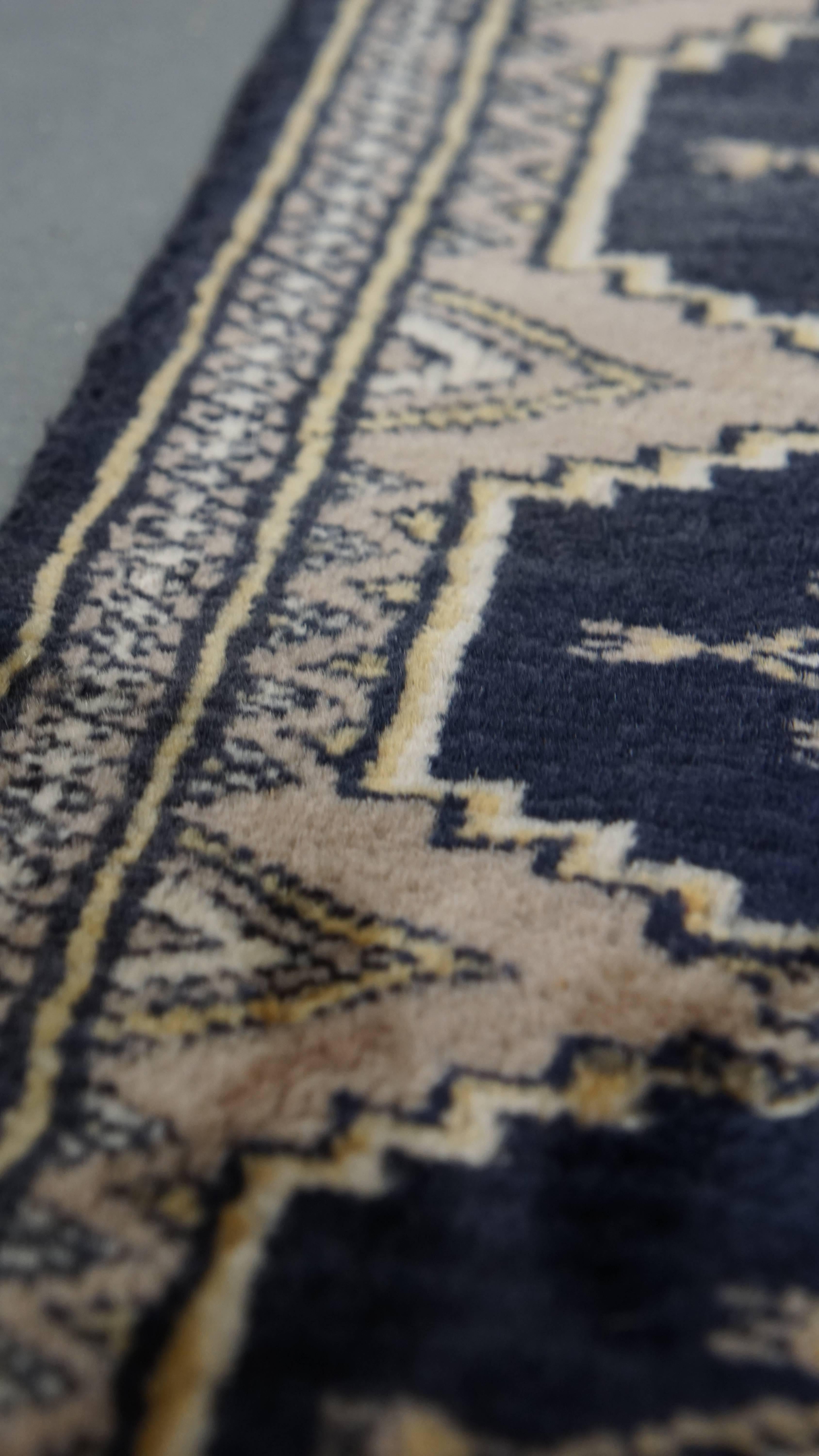 Hand-Crafted Charming, Subtle Decorative Rug/Runner in Blue and Beige Tones – 71x32 cm For Sale