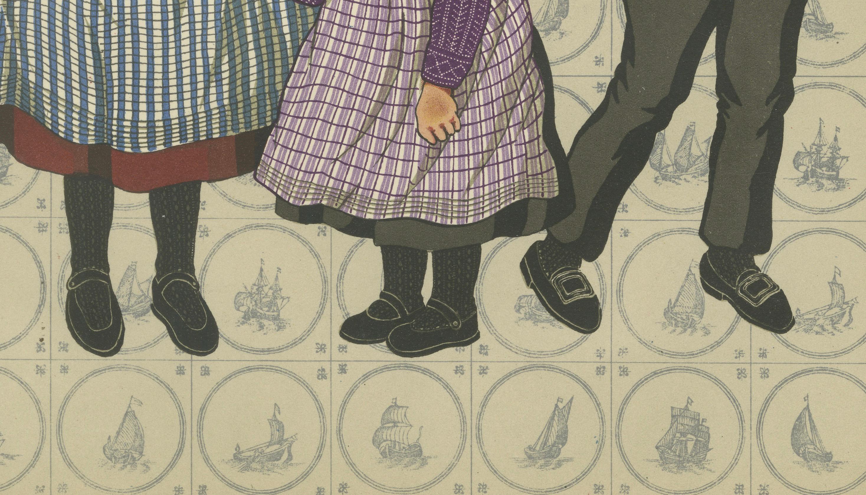 Carta Incantevole abito domenicale dei bambini di Huizen - Costume olandese della fine del XIX secolo in vendita