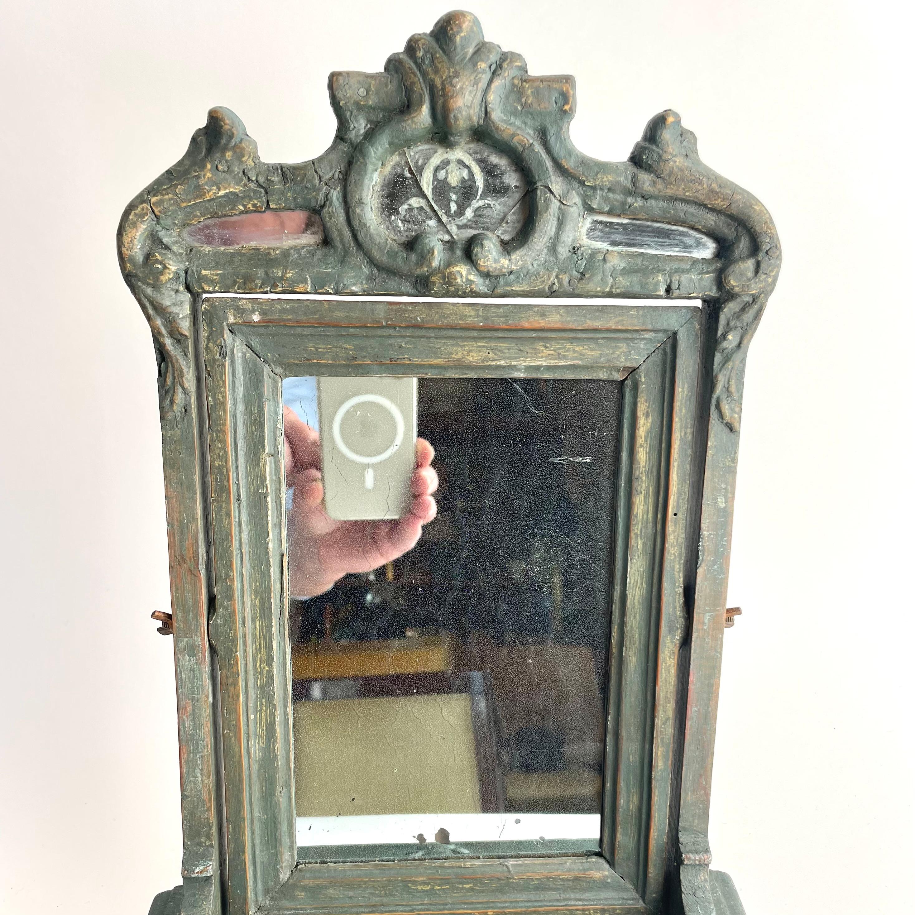 Pine Charming Swedish Gustavian Shaving Mirror, Transition Style, 1770s For Sale