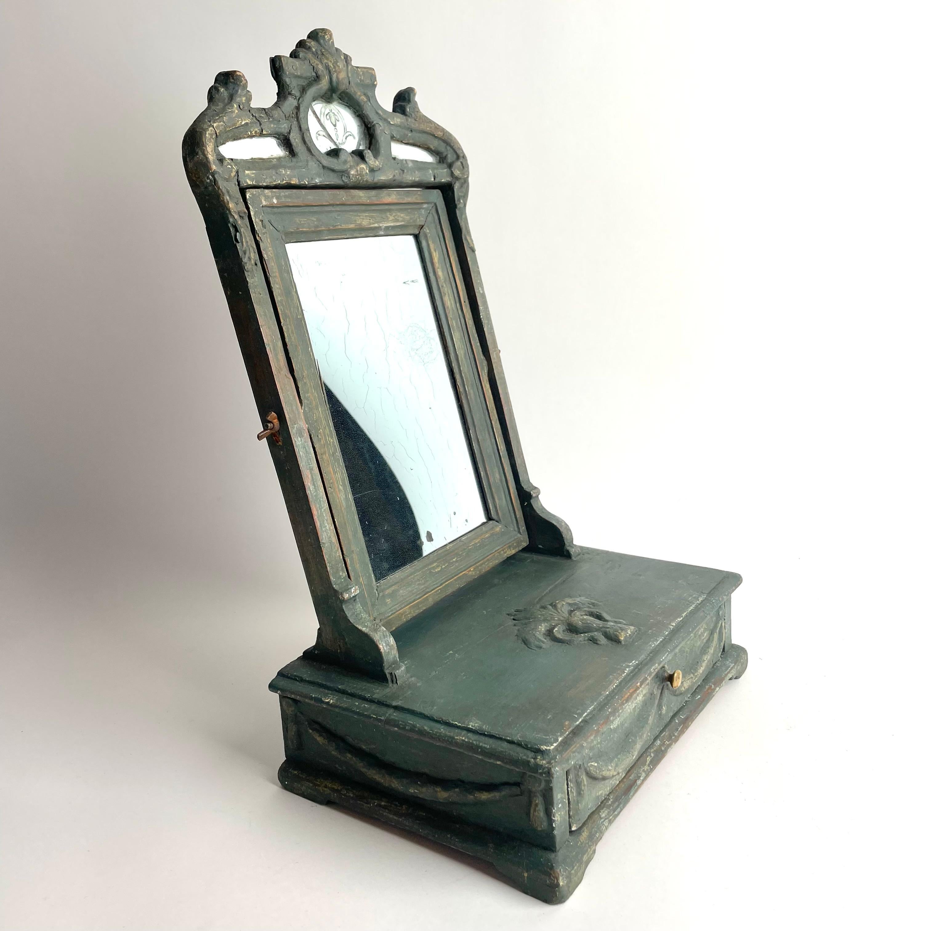 Charming Swedish Gustavian Shaving Mirror, Transition Style, 1770s For Sale 1