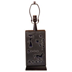 Charming Swedish Pottery Lamp with Woman and Horse Design