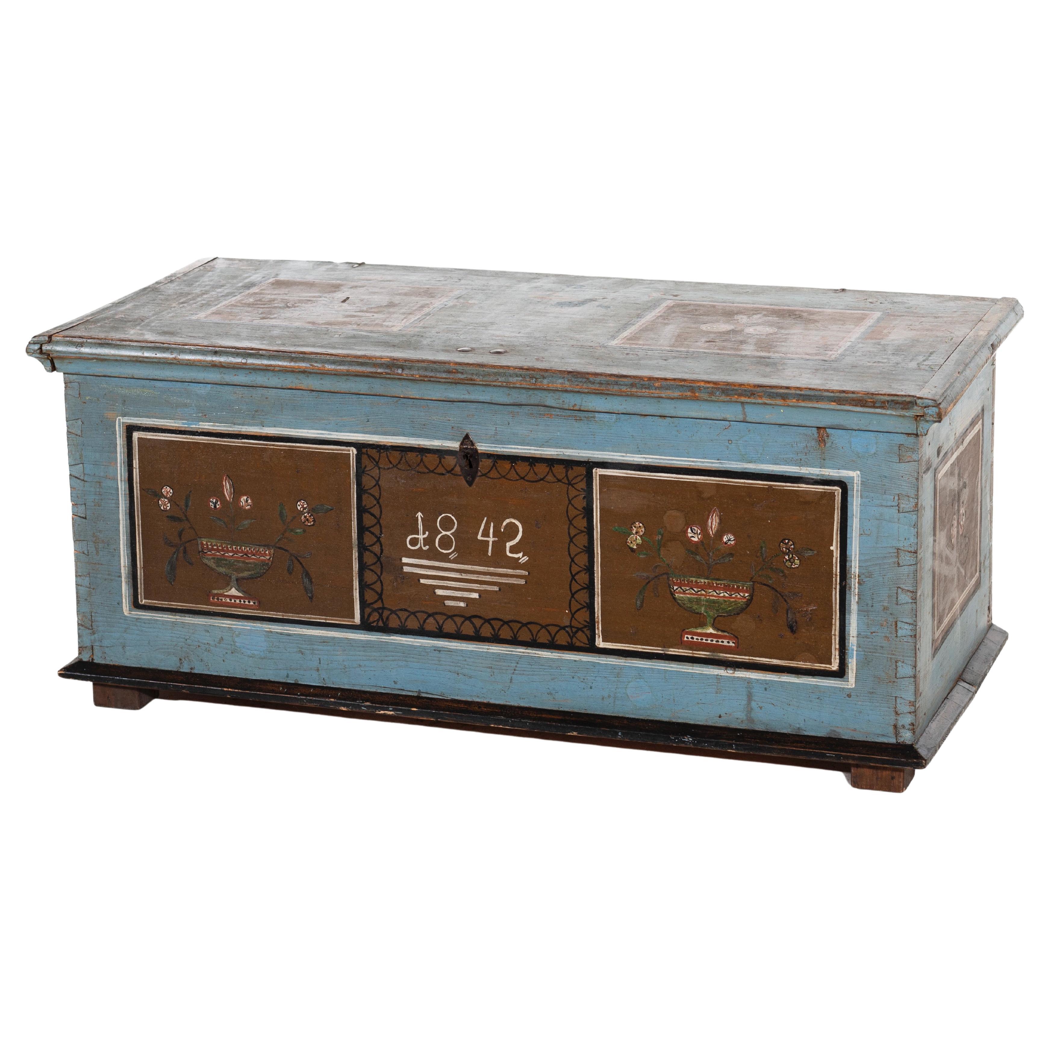 Charming Swedish trunk in original paint, dated 1842.