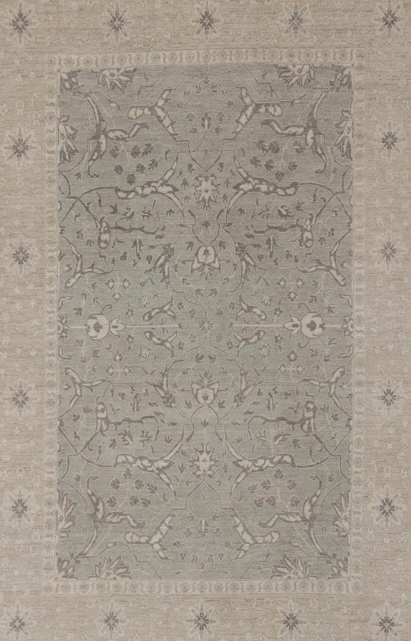 Hand-Knotted Charming Tabriz Design Rug with All-Over Design in Gray's, Tan, and Cream For Sale