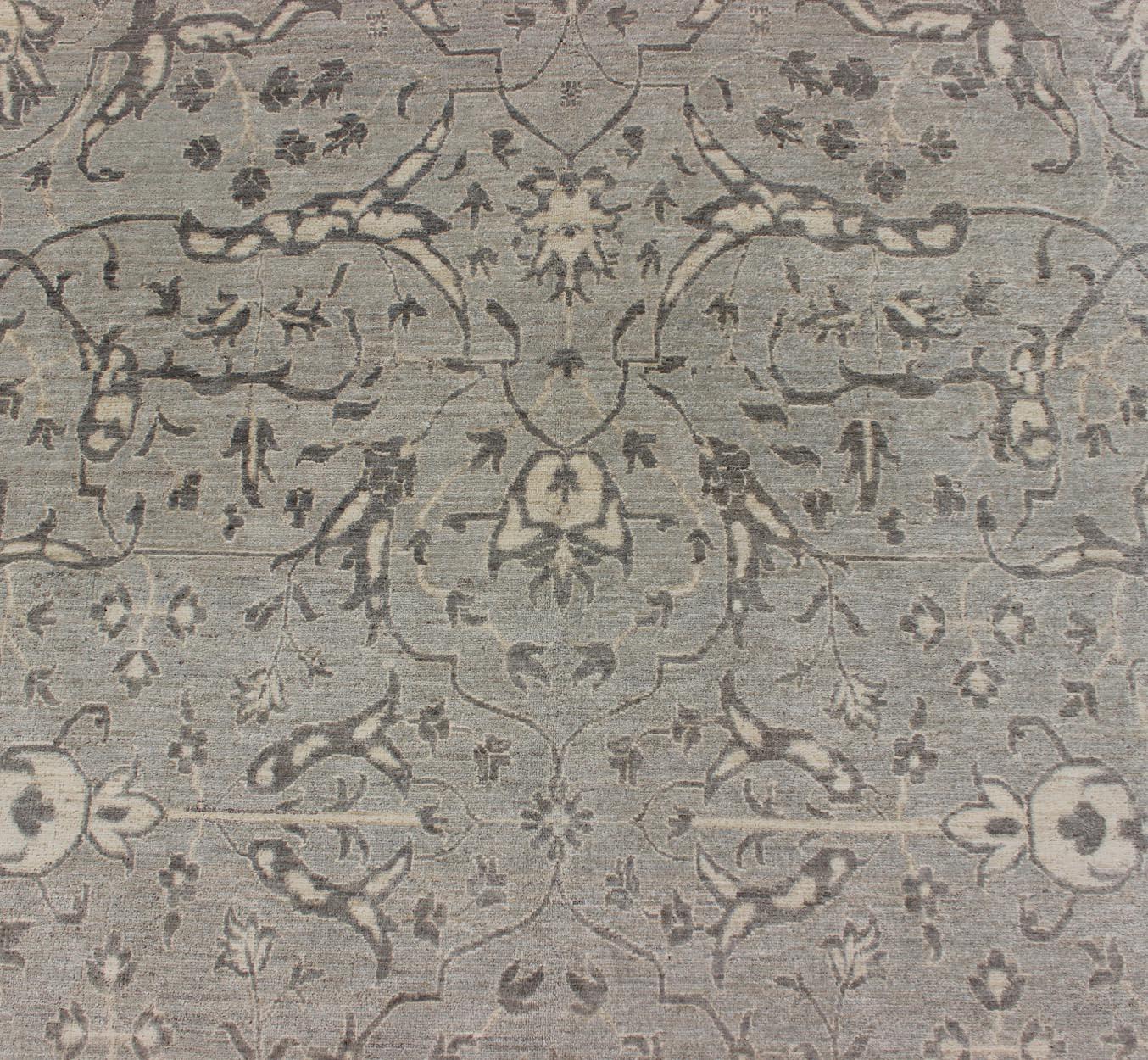 Wool Charming Tabriz Design Rug with All-Over Design in Gray's, Tan, and Cream For Sale