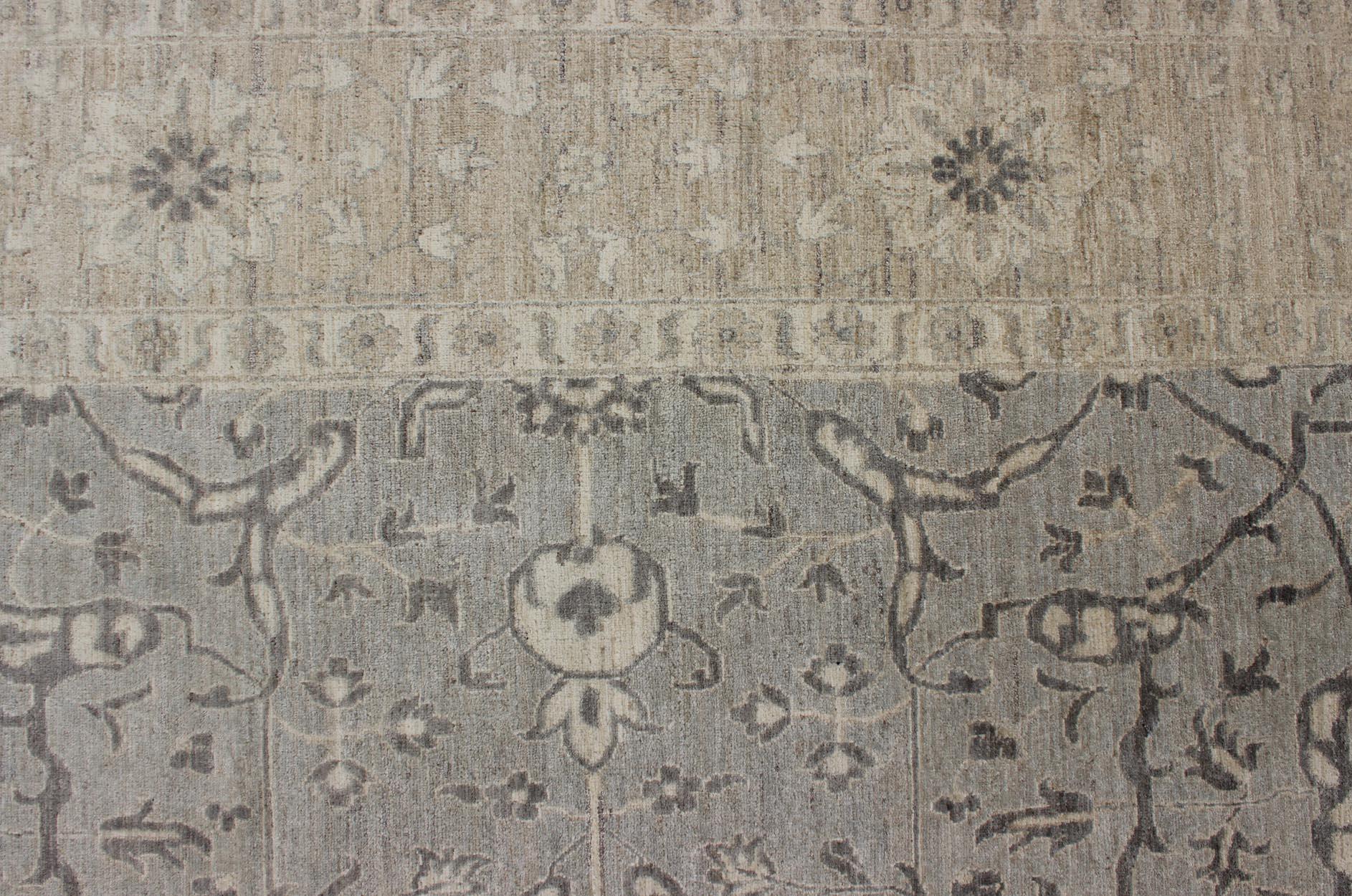 Charming Tabriz Design Rug with All-Over Design in Gray's, Tan, and Cream For Sale 2