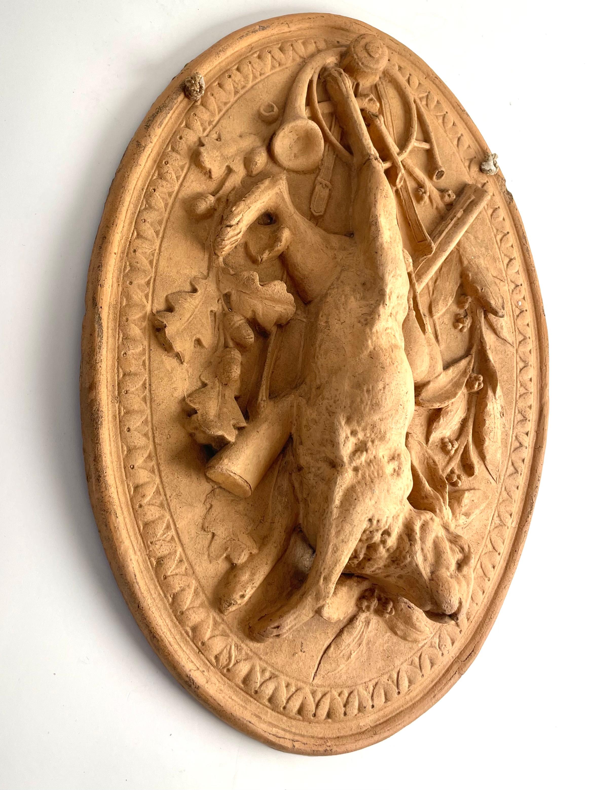 Charmantes Terrakotta-Wandrelief mit Jagdmotiv, 19. Jahrhundert (Europäisch) im Angebot