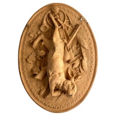 Charming Terracotta Wall Relief with Hunting Motif, 19th Century