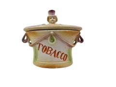 Charming tobacco box tin, bisque porcelain, smoking, 1900 Art Nouveau, England