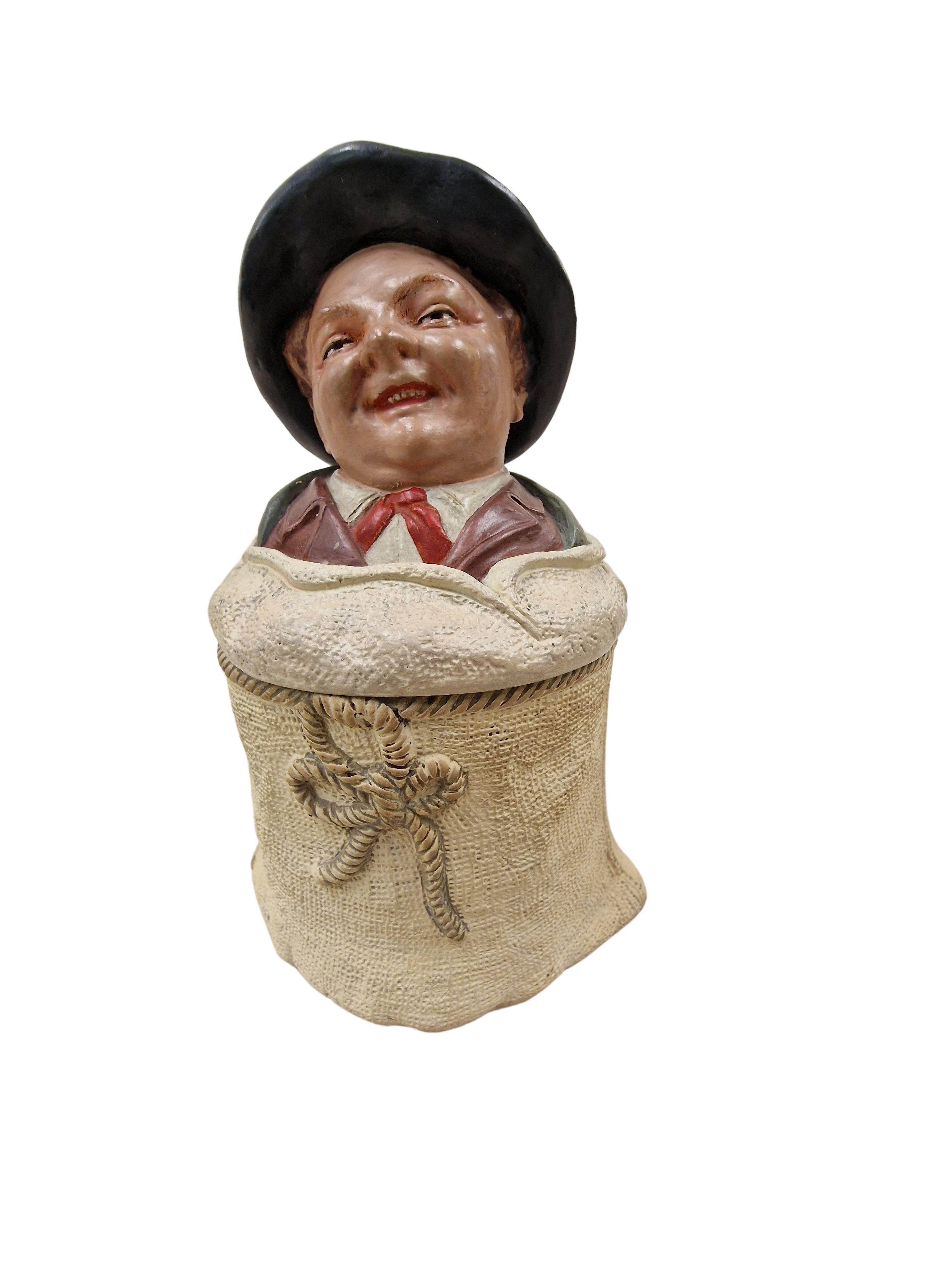 Charming tobacco box tin, man, drinker, 1915 Art Nouveau, Johann Maresch Czech R For Sale 5