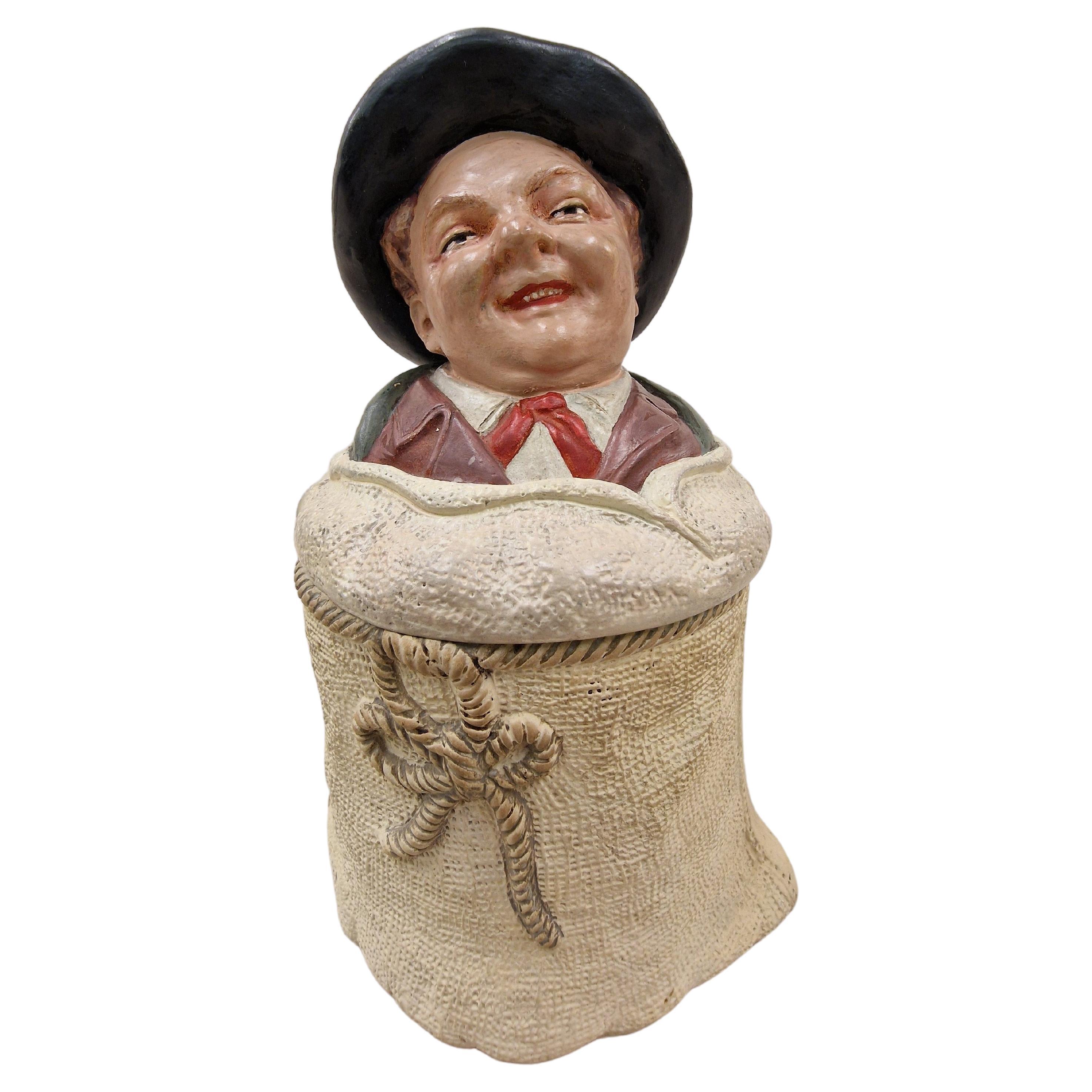 Charming tobacco box tin, man, drinker, 1915 Art Nouveau, Johann Maresch Czech R For Sale