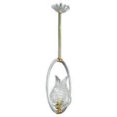 Charmante lampe suspendue transparente Art Decò Barovier e Toso en verre de Murano, années 1940