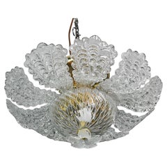 Charming Transparent Murano Glass Leave Ceiling Light or Chandelier, 1970s Charming Transparent Murano Glass Leave Ceiling Light or Chandelier, 1970s